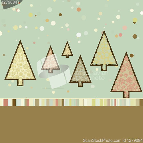 Image of Retro Christmas card with cute trees. EPS 8