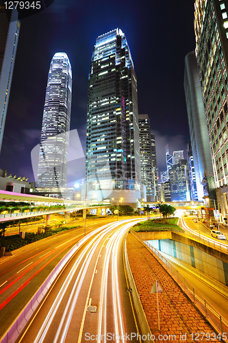 Image of traffic in downtown at night