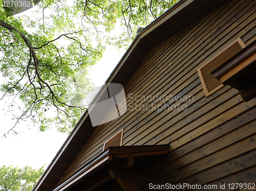 Image of wooden hut in forest