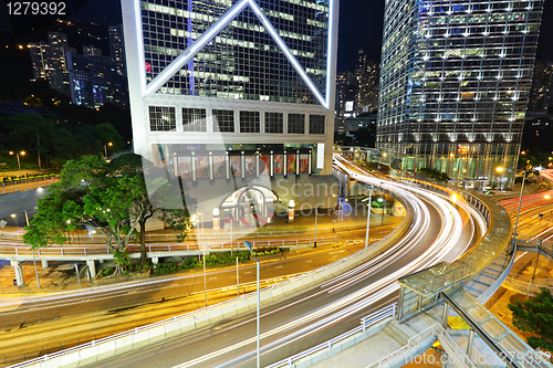 Image of traffic downtown at night