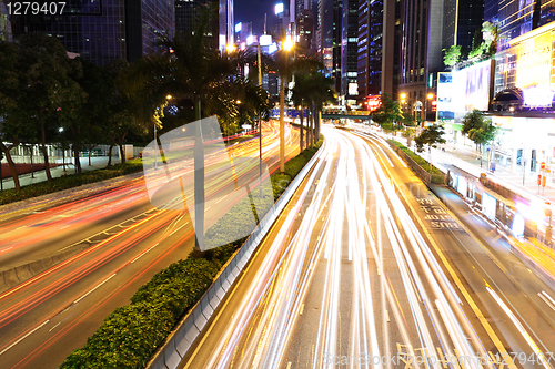 Image of car light in city