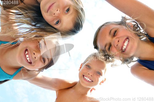 Image of happy smiling children friends outdoor portrait