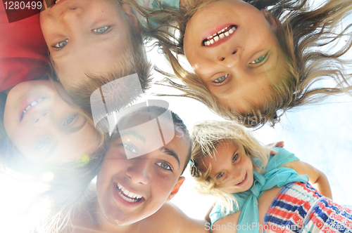 Image of portrait of happy friends having fun outdoor