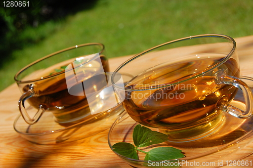 Image of cup tea in the garden