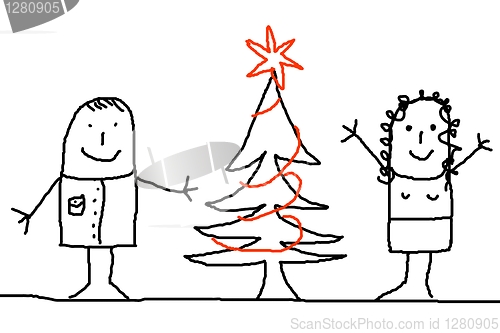 Image of young couple with xmas tree