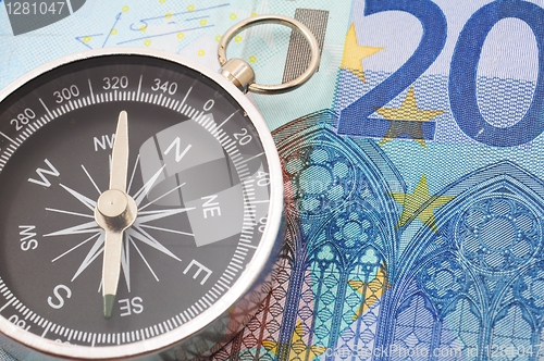 Image of euro money and compass