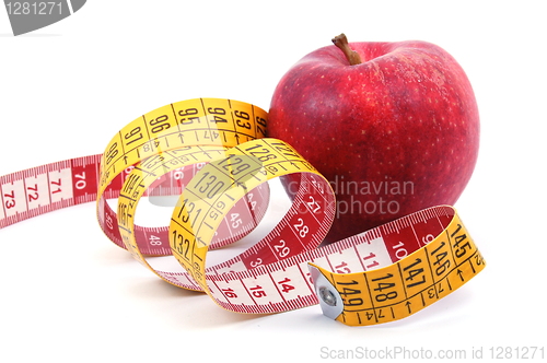 Image of Apple and measuring tape on white