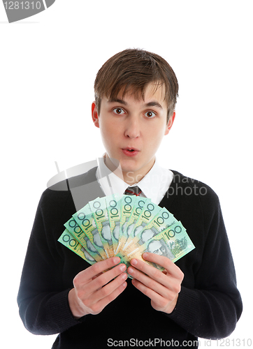 Image of Student or young worker holding money