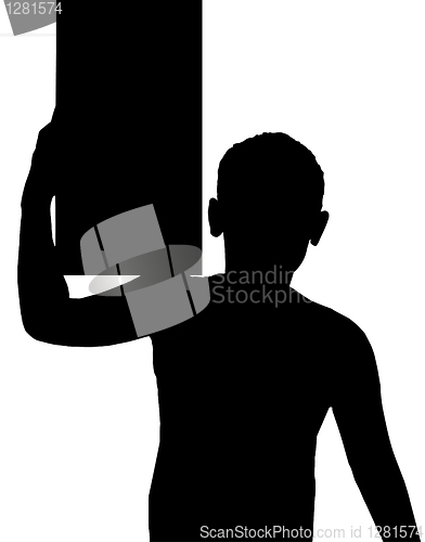 Image of Isolated Boy Child Gesture Carry Box on Shoulder