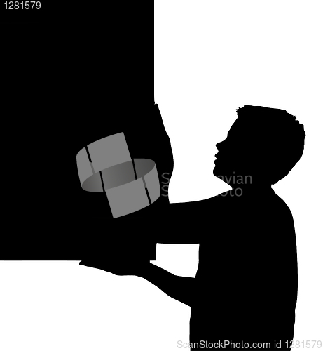 Image of Isolated Boy Child Gesture Carrying Large Frame