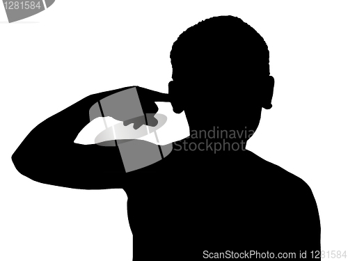 Image of Isolated Boy Child Gesture Finger in Ear