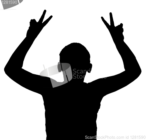 Image of Isolated Boy Child Gesture Peace or Victory Sign