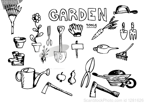 Image of hand drawn garden tools