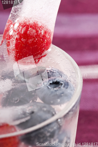 Image of Raspberry and blackberry frozen in ice sticks