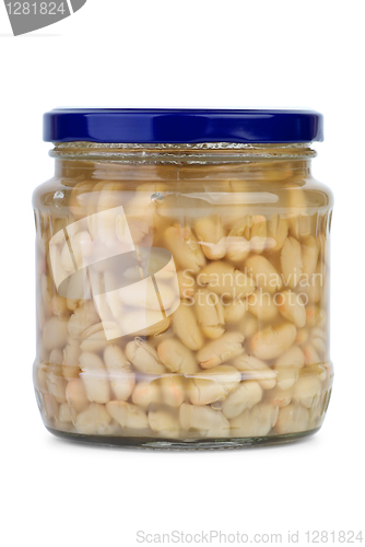 Image of White harricot beans conserved in the glass jar