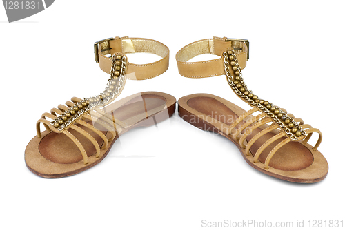 Image of Pair of brown leather female sandals