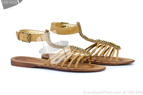 Image of Pair of brown leather female sandals