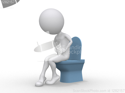 Image of 3D man with Intestinal problems sitting on the toilet 