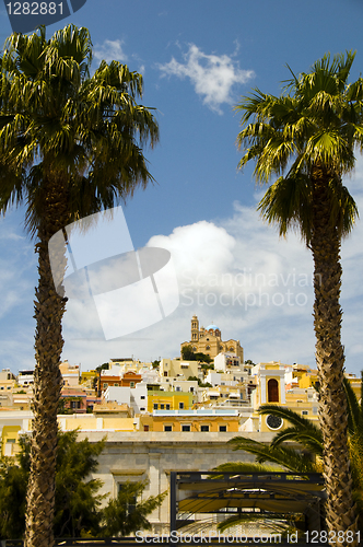 Image of landscape Syros Island Greece famous church