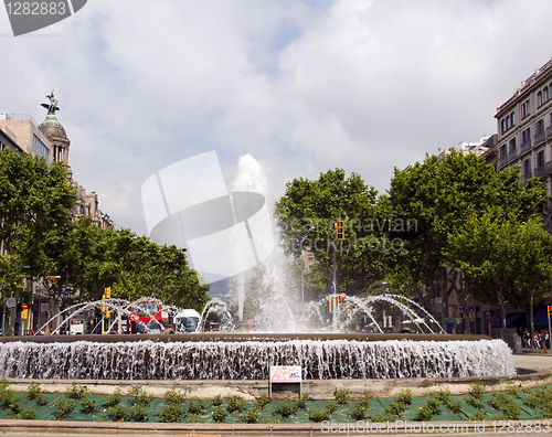 Image of fountain Paseo de Gracia and Gran Via Barcelona Spain