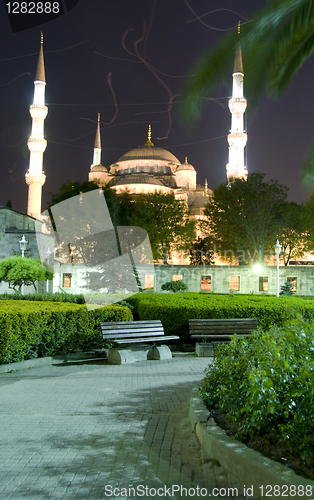 Image of Blue Mosque Hippodrome park night Istanbul Turkey