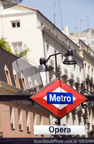 Image of metro sign for opera station Madrid Spain