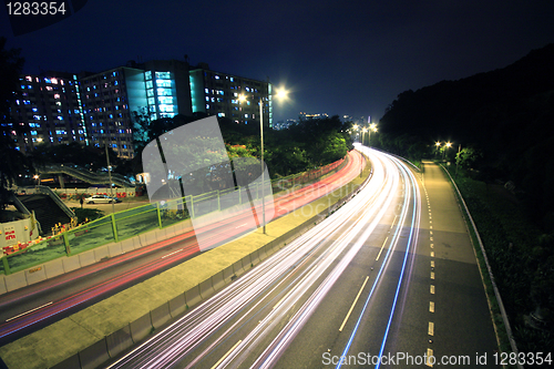 Image of traffic in Hong Kong at night 