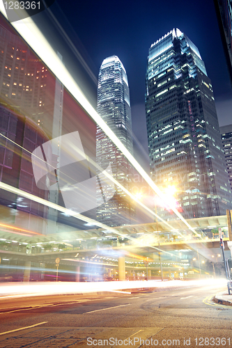 Image of traffic in Hong Kong at night 