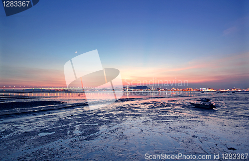 Image of sunset in hongkong and kong sham western highway