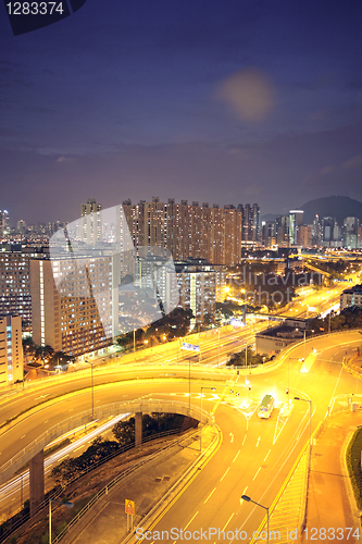 Image of traffic in Hong Kong at night 