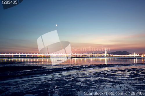 Image of sunset in hongkong and kong sham western highway