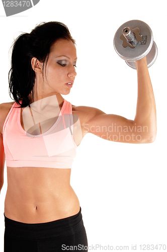 Image of Girl lifting dumbbells.