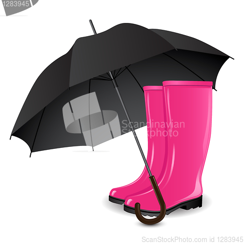Image of A pair of rainboots and an umbrella