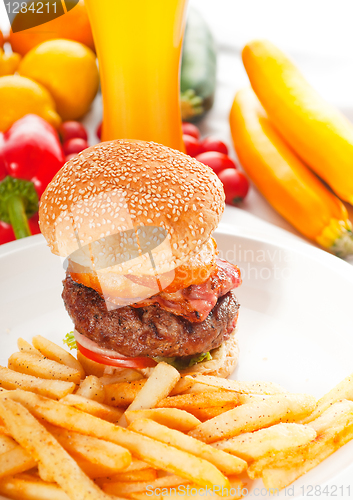 Image of classic hamburger sandwich and fries