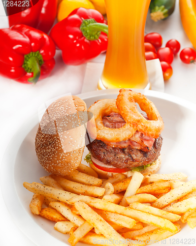 Image of classic hamburger sandwich and fries
