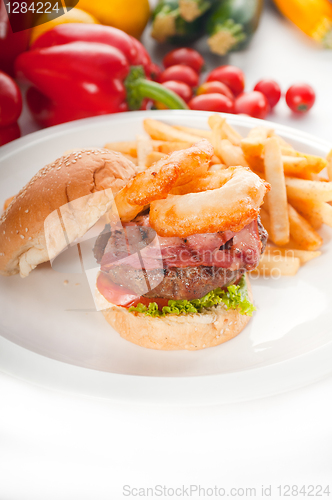 Image of classic hamburger sandwich and fries