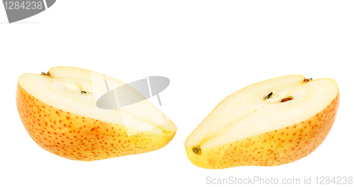 Image of Two a red-yellow slices of pear