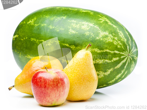 Image of Watermelon, apple and pears.