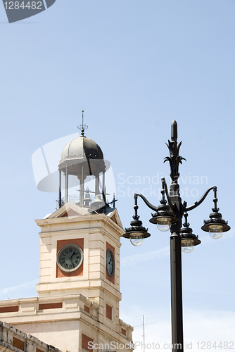 Image of clock tower Puerta del Sol Madrid Spain