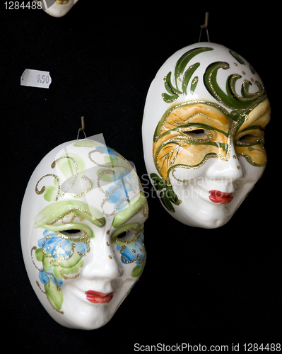 Image of Venetian masks display glass shop Murano Venice Italy