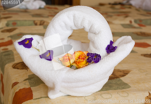 Image of Towel Art: Basket with Flowers