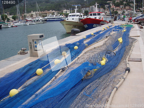 Image of Drying fishing nets, Puerto de Soller, Mallorca