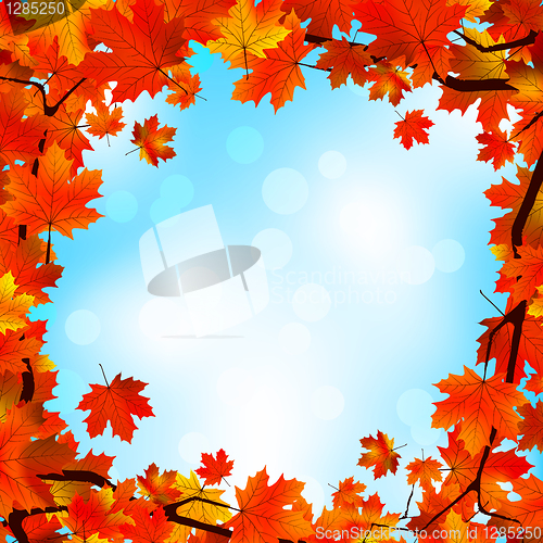 Image of Red and yellow leaves against blue sky. EPS 8