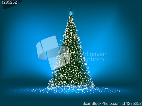 Image of Abstract green christmas tree on blue. EPS 8