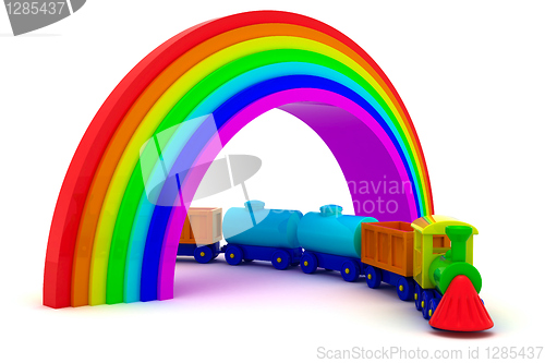 Image of Train under rainbow