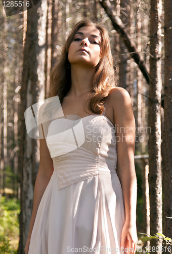 Image of girl in a dress in a forest