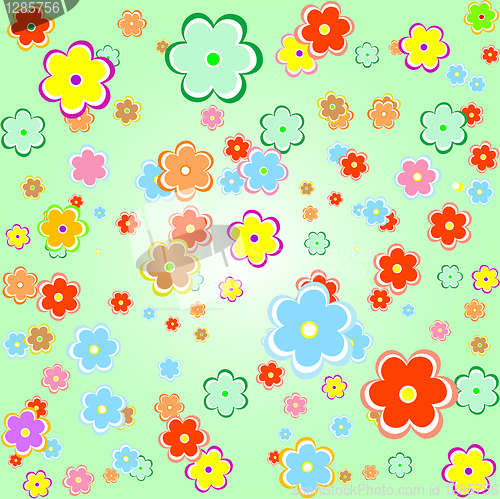 Image of flower chamomiles pattern set on green background