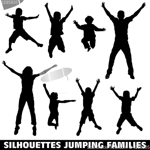 Image of Silhouette happy jumping family