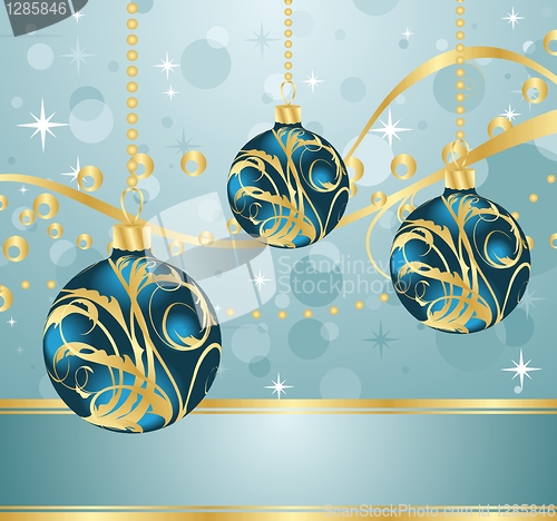 Image of abstract blue background with Christmas balls