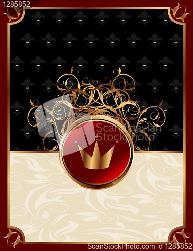 Image of gold invitation frame with crown or packing for elegant design